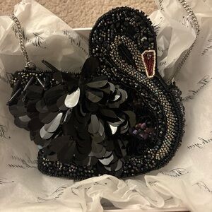 Black Beaded Swan Purse
